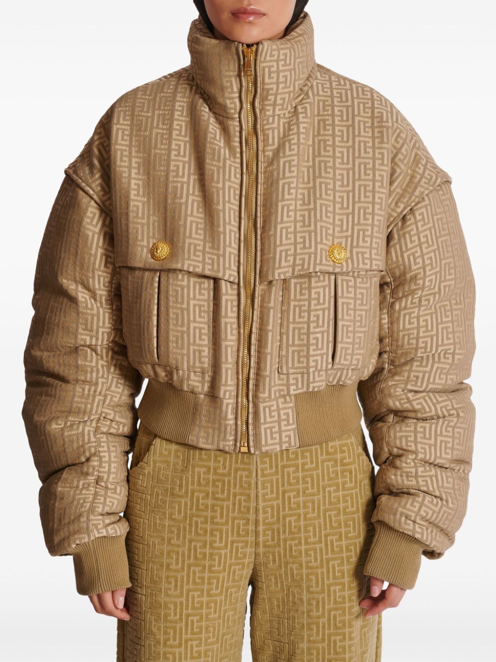 Shop Balmain Labyrinth Puffer Jacket In Neutrals