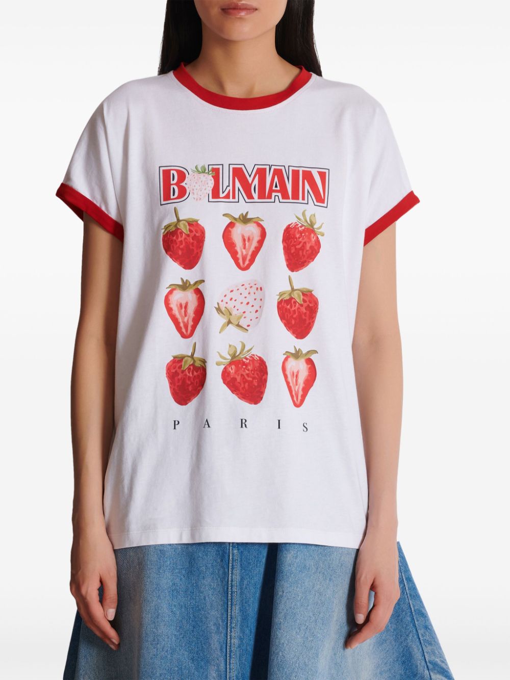 Shop Balmain Strawberry Print T-shirt In White