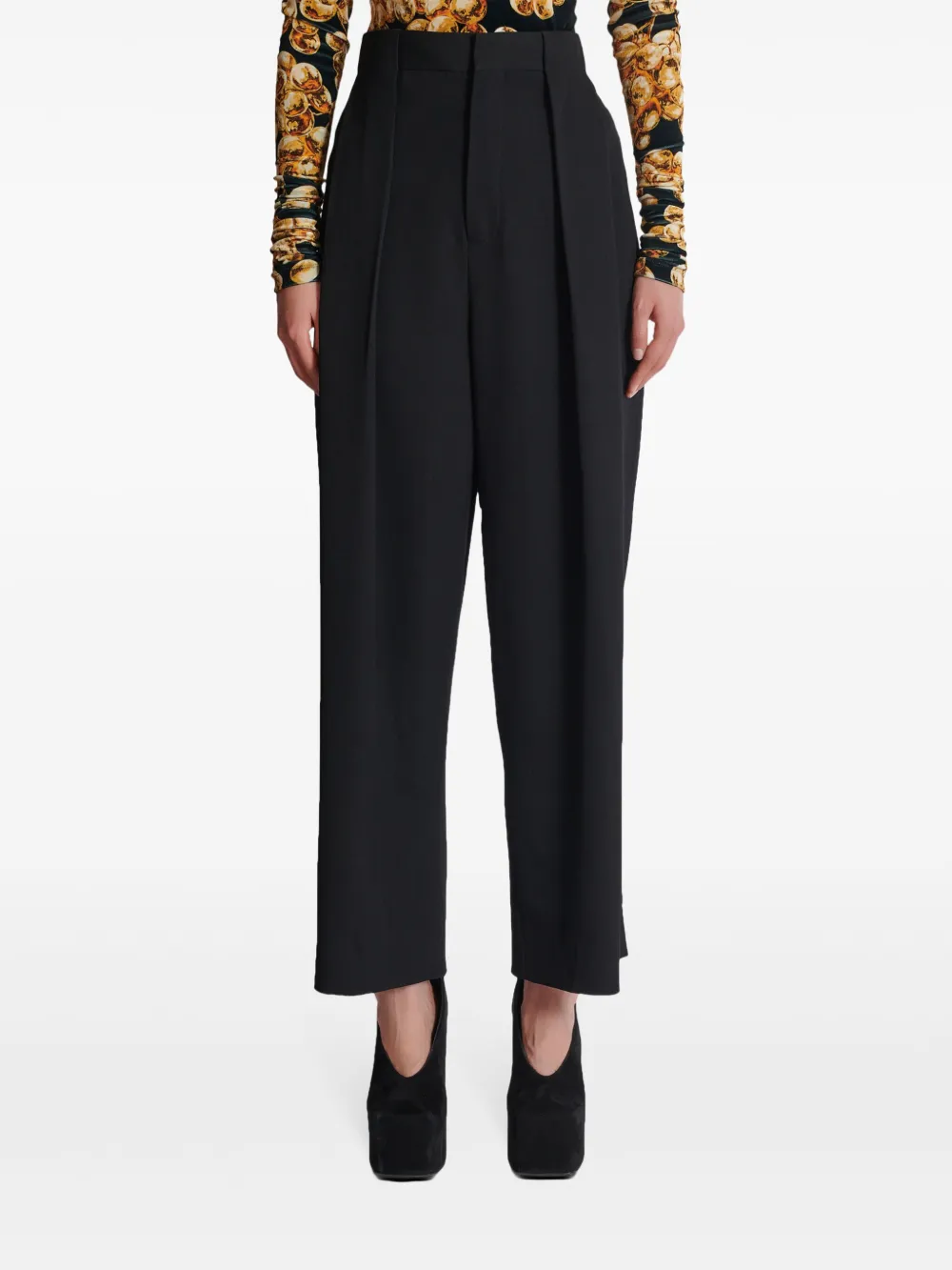 Shop Balmain Pleated Grain De Poudre Trousers In Black