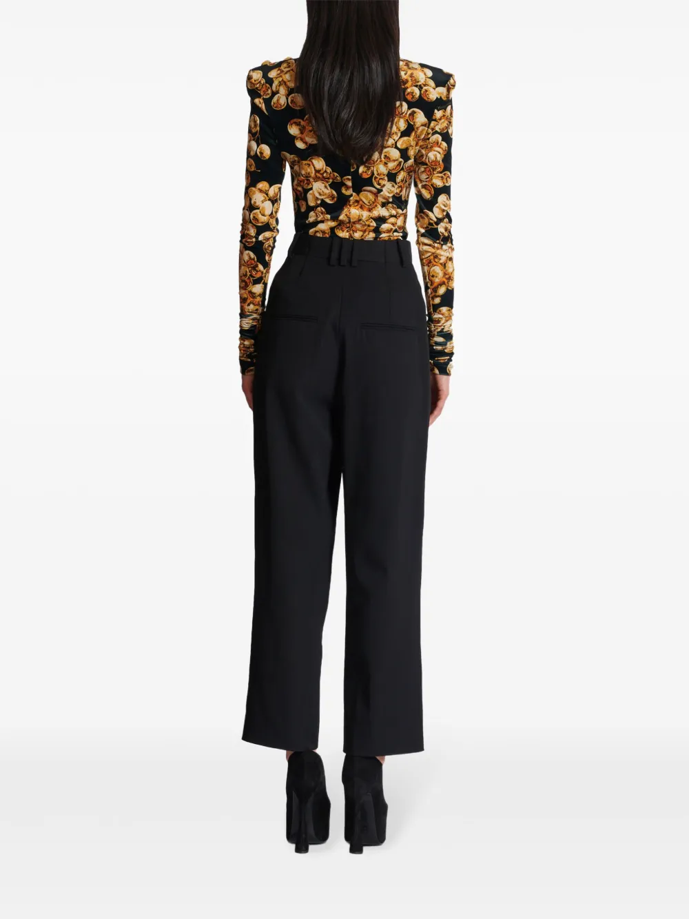 Shop Balmain Pleated Grain De Poudre Trousers In Black