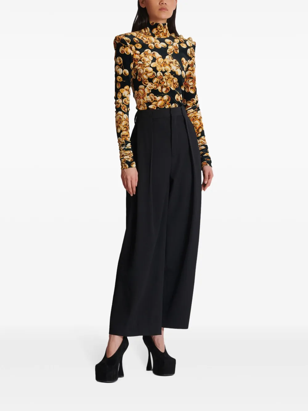 Shop Balmain Pleated Grain De Poudre Trousers In Black