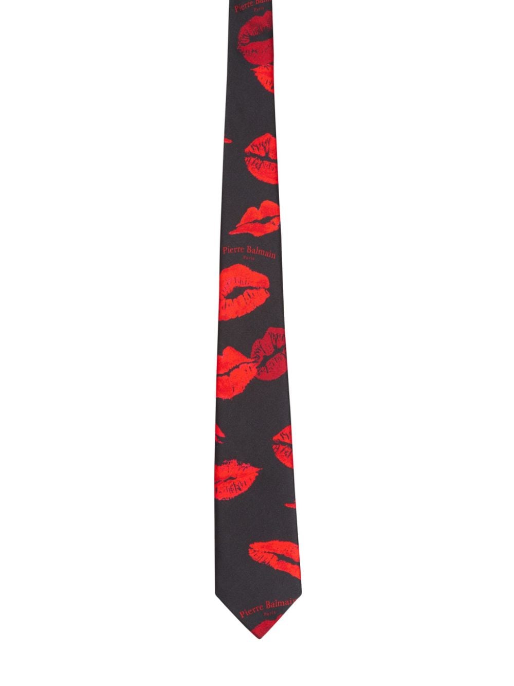 Shop Balmain Kiss-print Silk Tie In Schwarz