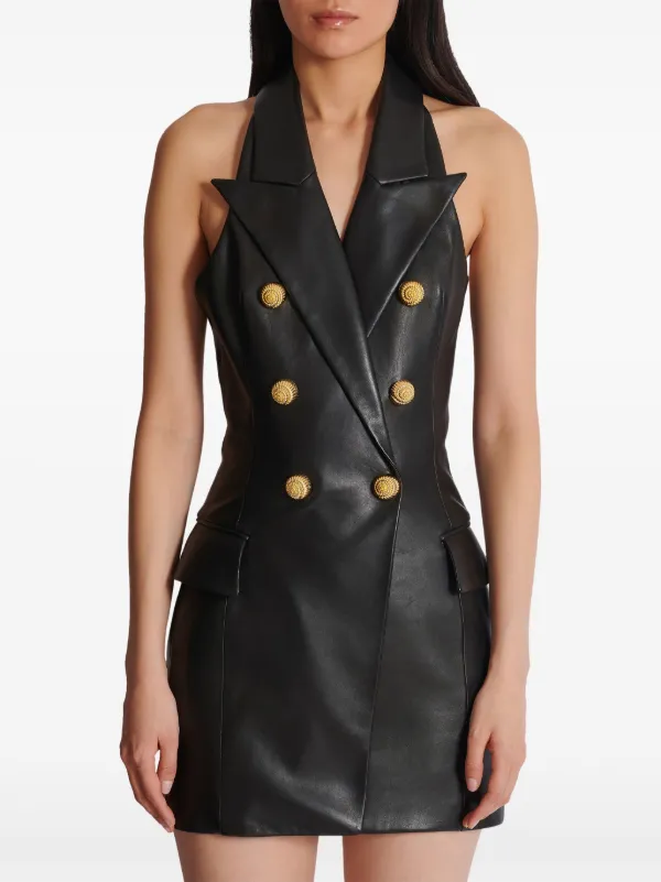 Balmain Leather Halterneck Dress | Black | FARFETCH
