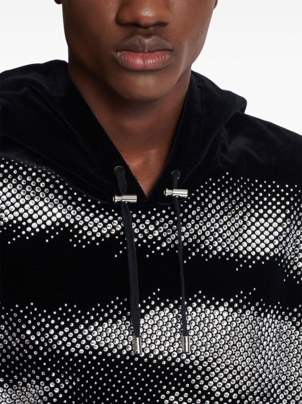 Cheap Balmain crystal-embellished eye-motif hoodie Men