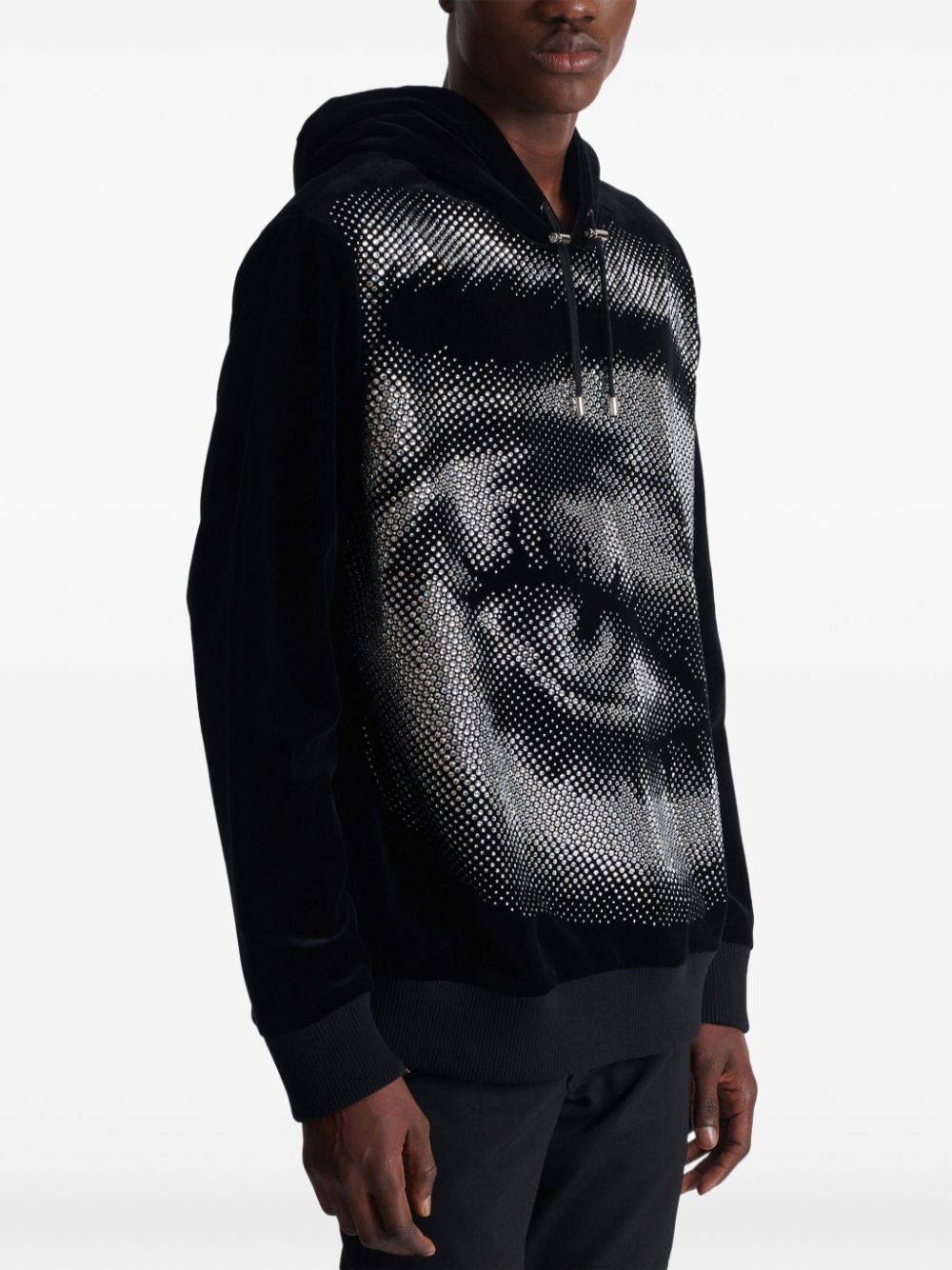 Cheap Balmain crystal-embellished eye-motif hoodie Men