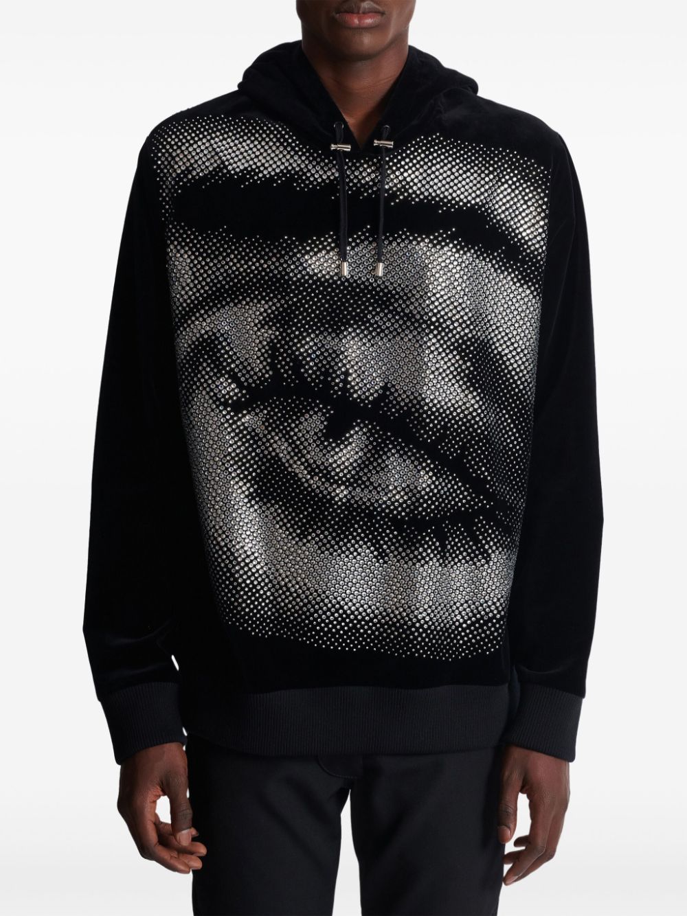 Cheap Balmain crystal-embellished eye-motif hoodie Men