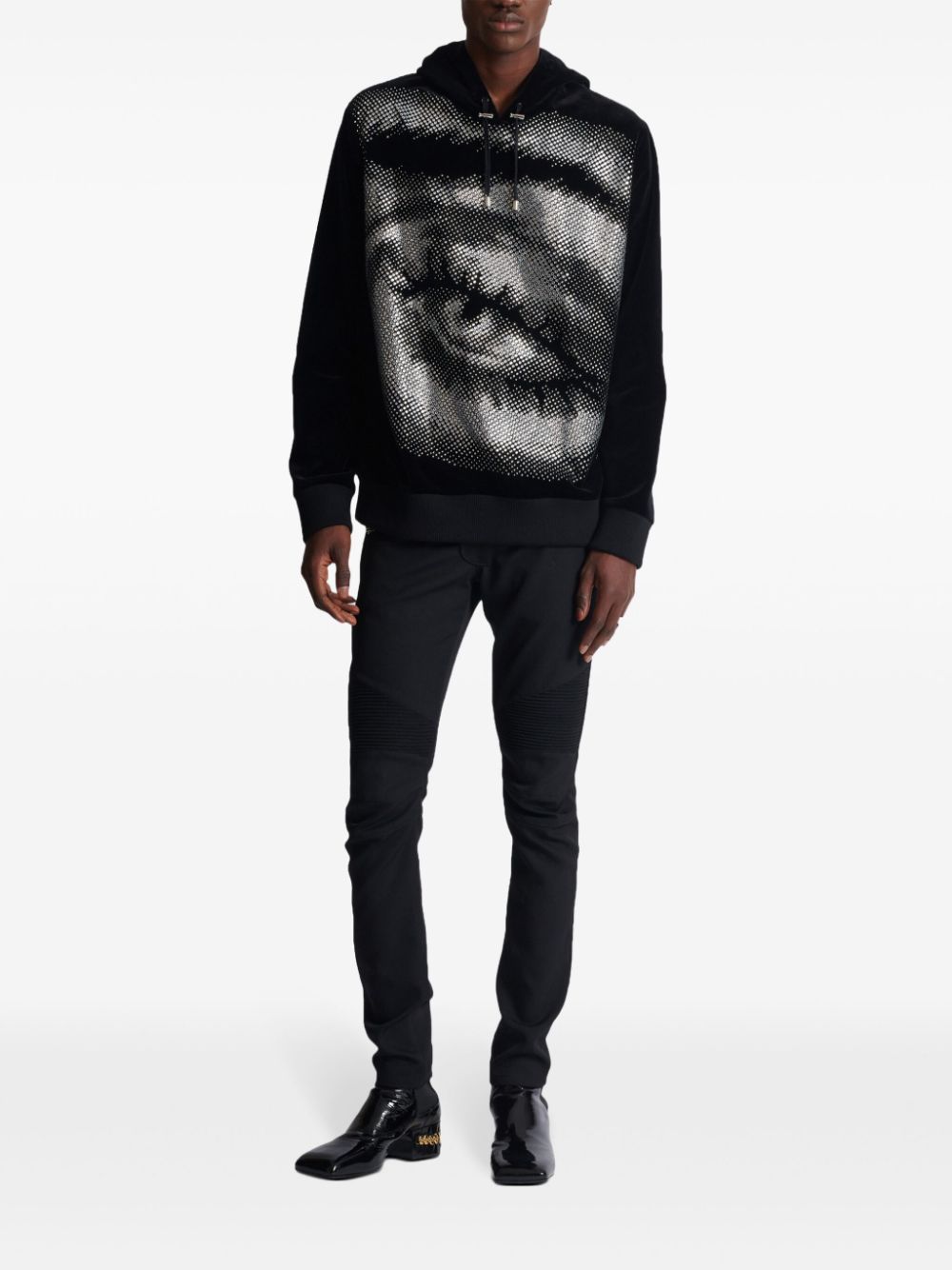 Balmain Hoodie verfraaid met kristallen en patroon - Zwart