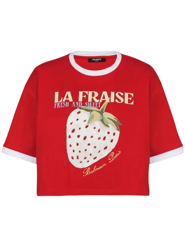 【関税＆送料込み】Balmain Printed Cropped T-Shirt Clothing Cropped T-shirt with Balmain print - Women | BALMAIN