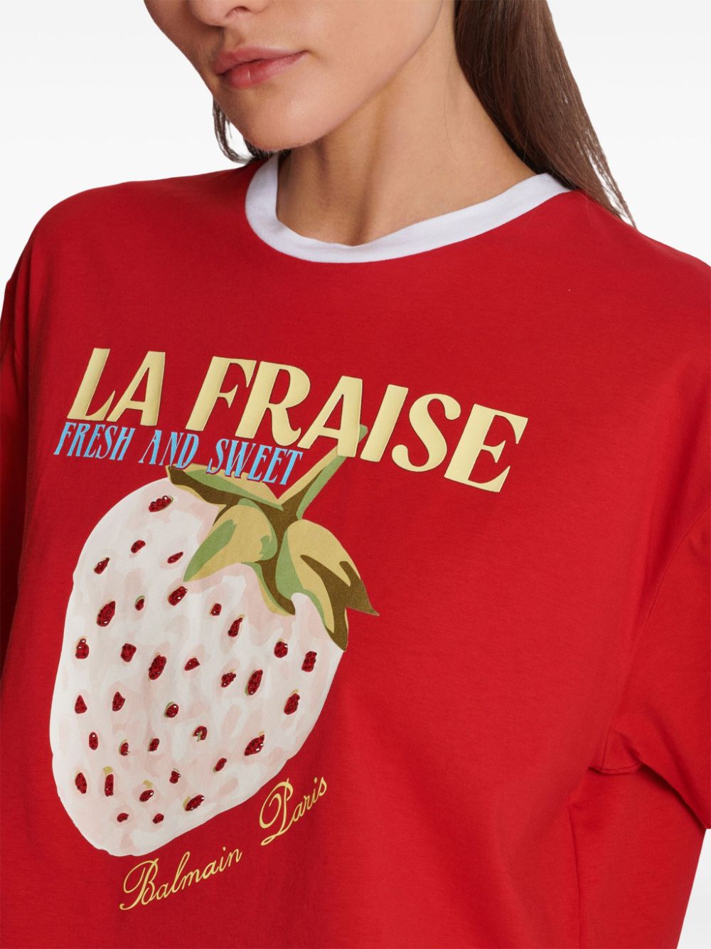 Balmain strawberry print cropped T-shirt Women