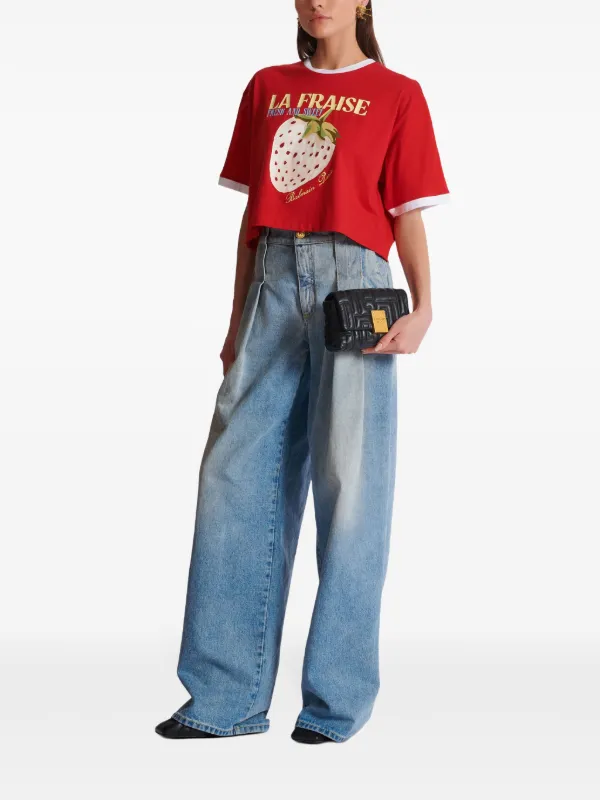Balmain Strawberry Print Cropped T-shirt | Red | FARFETCH JO