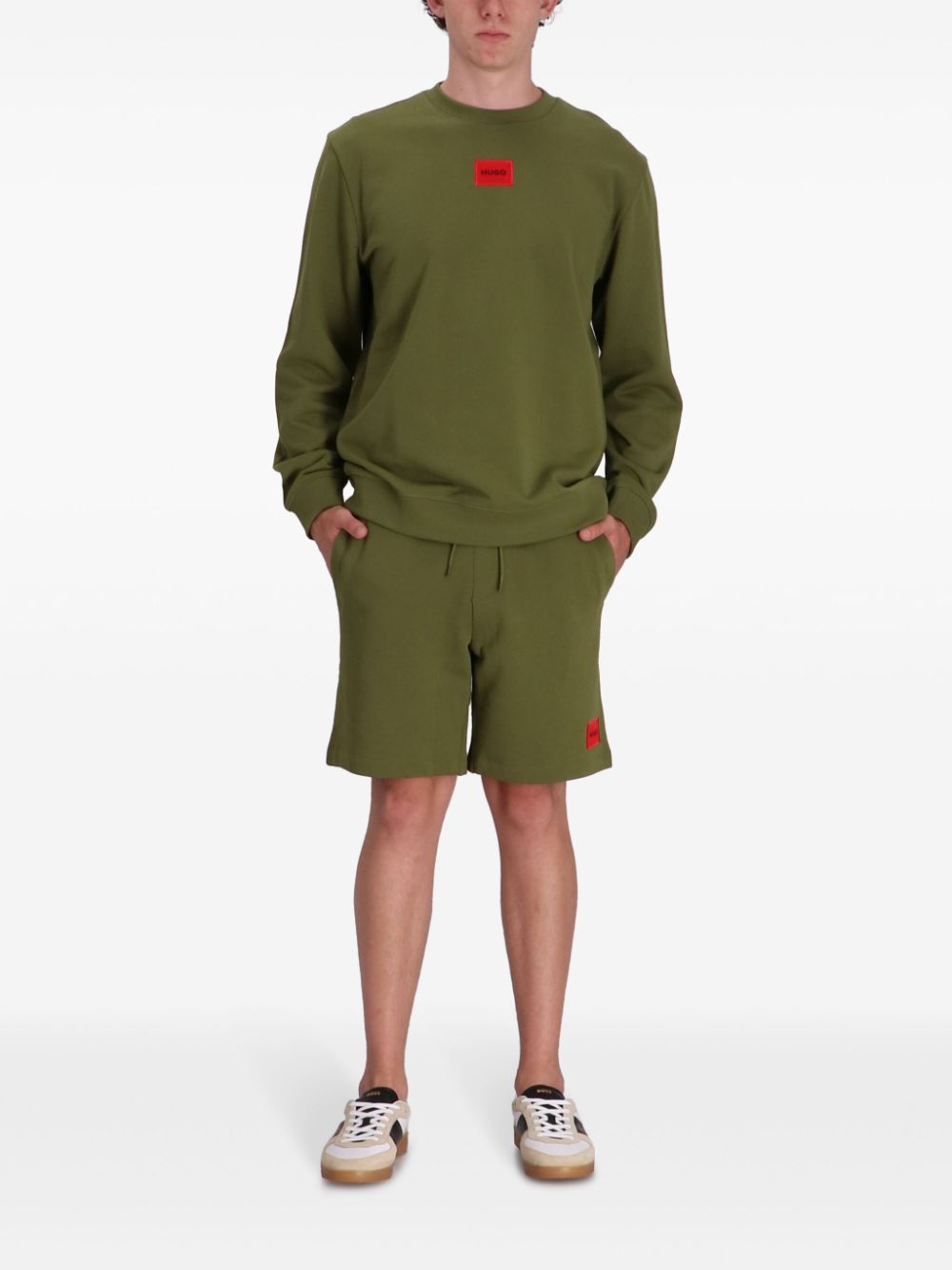 HUGO Katoenen shorts met logoprint - Groen