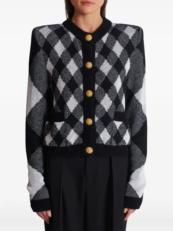 Balmain Gingham Pattern Cardigan Farfetch