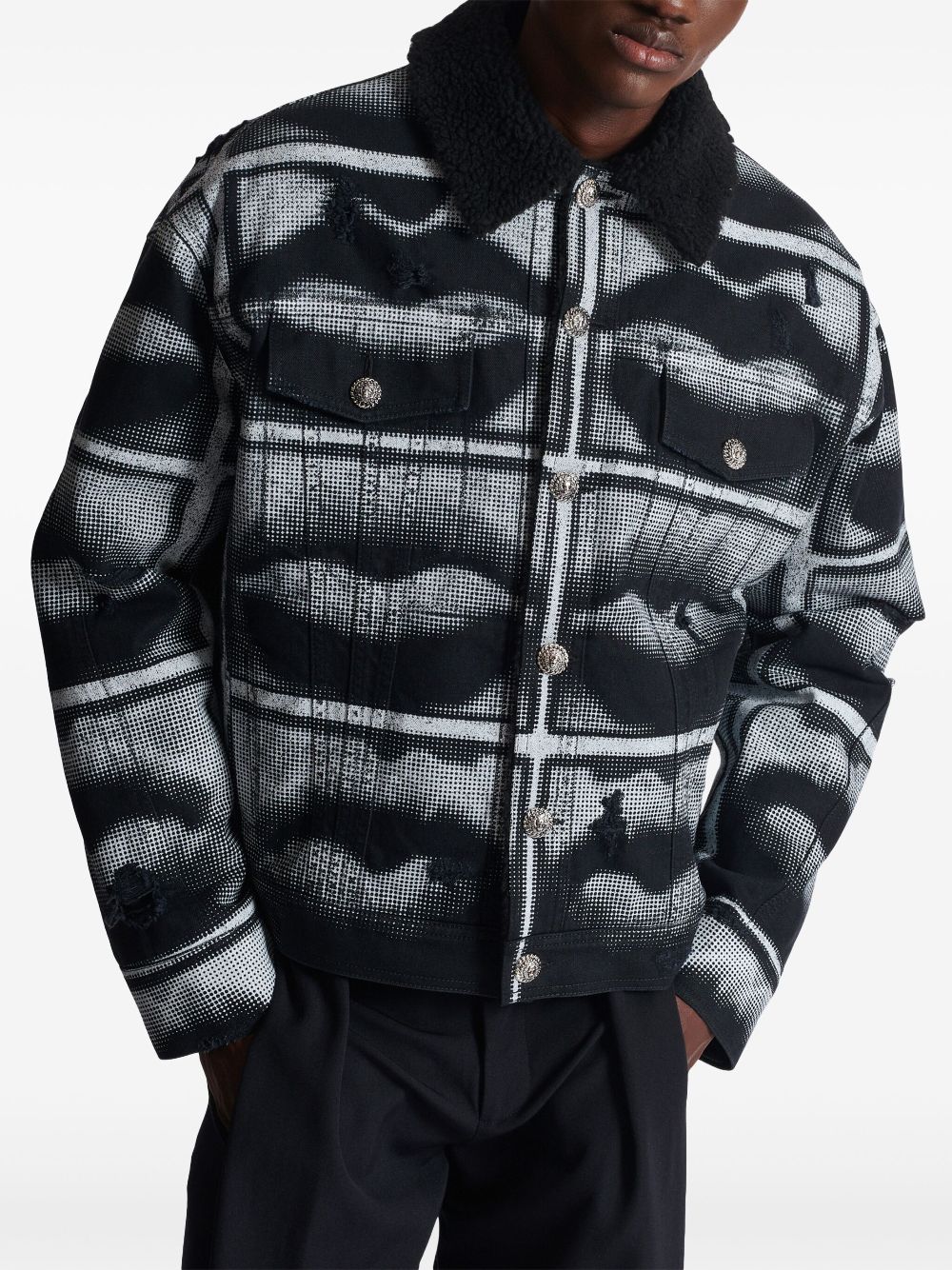 Balmain lips-print denim jacket Men