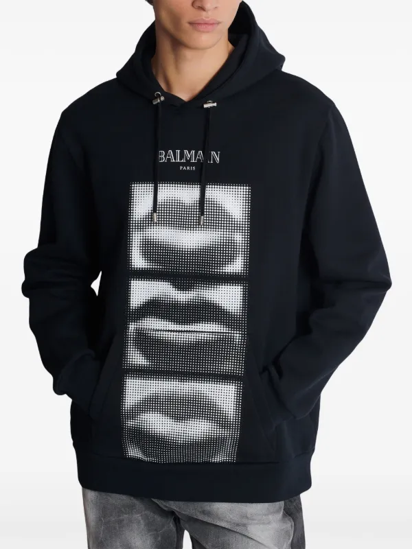 送料関税込【BALMAIN】プリントバルマンパリパーカー Balmain プリント パーカー | ブラック | FARFETCH JP