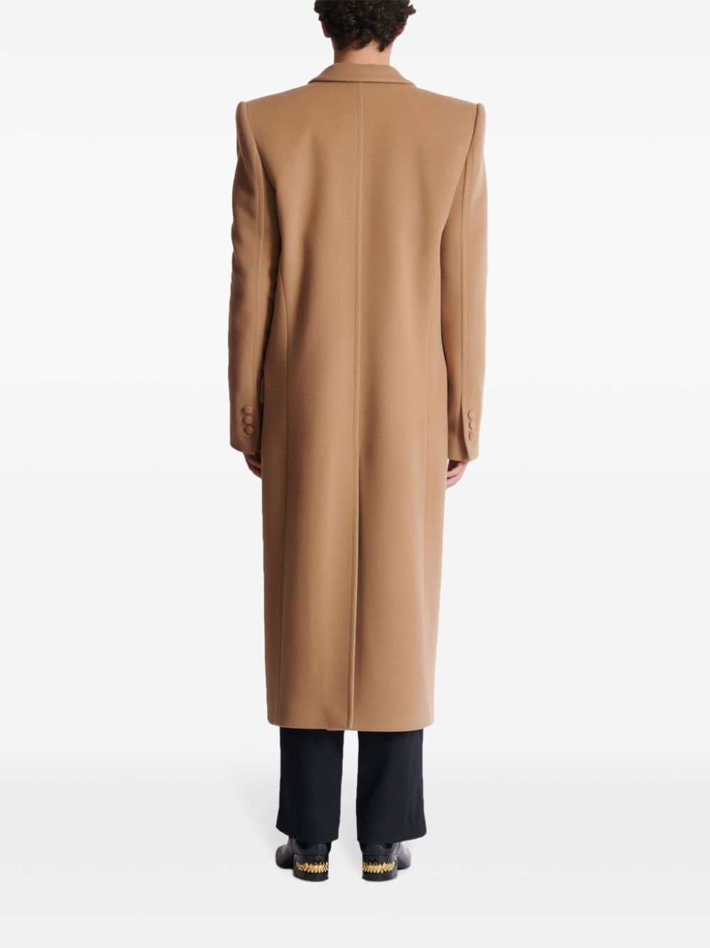 Shop Balmain Long Single Breasted Coat In Brown