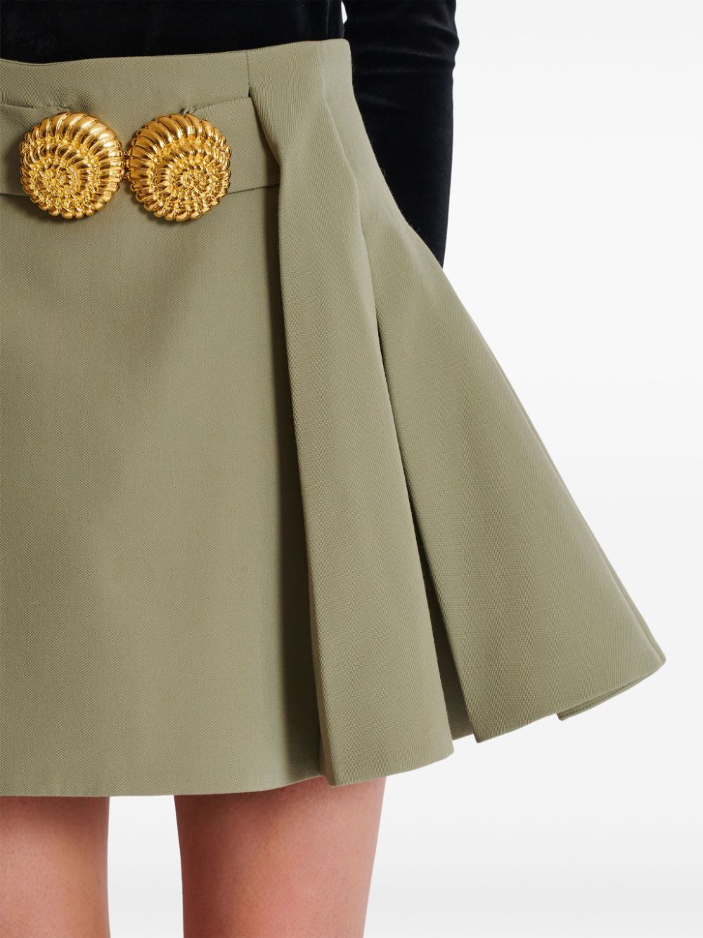 Shop Balmain Grain De Poudre Flared Skirt In Green