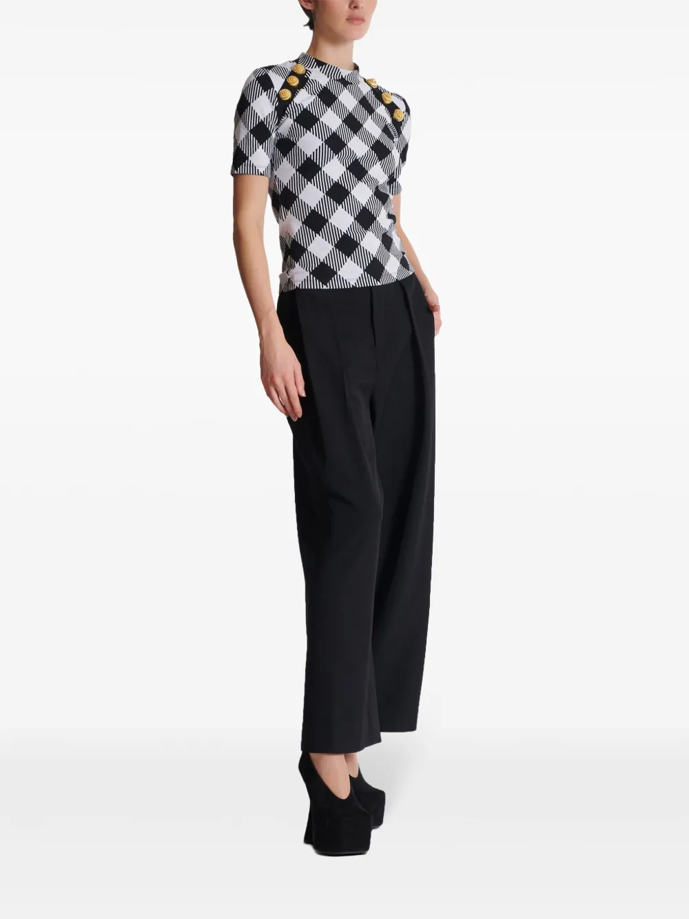 Balmain T-shirt met gingham ruit Zwart
