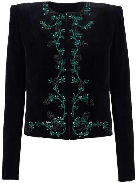 Balmain blackberry-embroidered velvet jacket Women