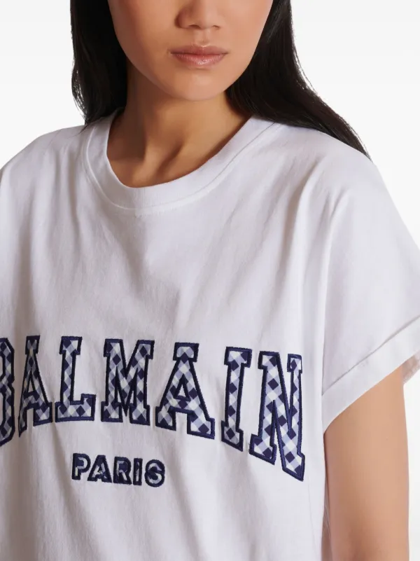 Balmain Gingham Paris T-shirt | White | FARFETCH