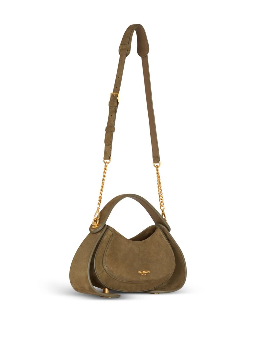 Shop Balmain Small Jolie Madame Suede Tote Bag In Brown