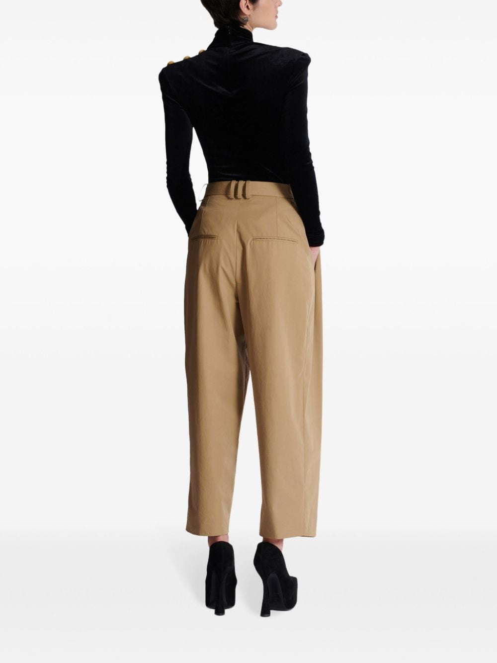 Shop Balmain Pleated Cotton Trousers In Neutrals