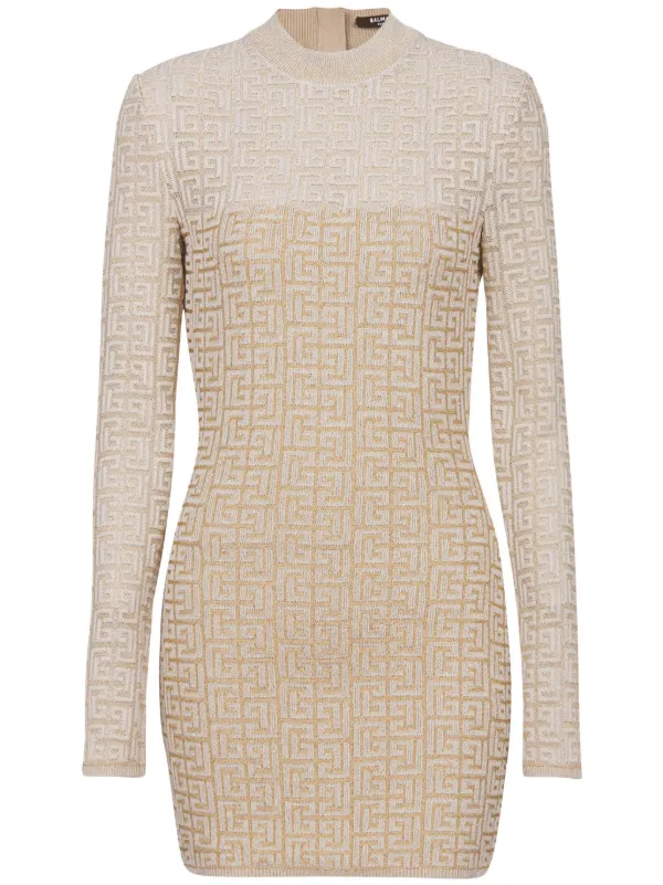 Balmain PB Labyrinth-jacquard Knit Dress in Neutrals