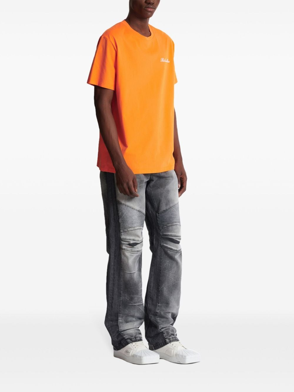 Shop Balmain Embroidered Signature Logo T-shirt In Orange