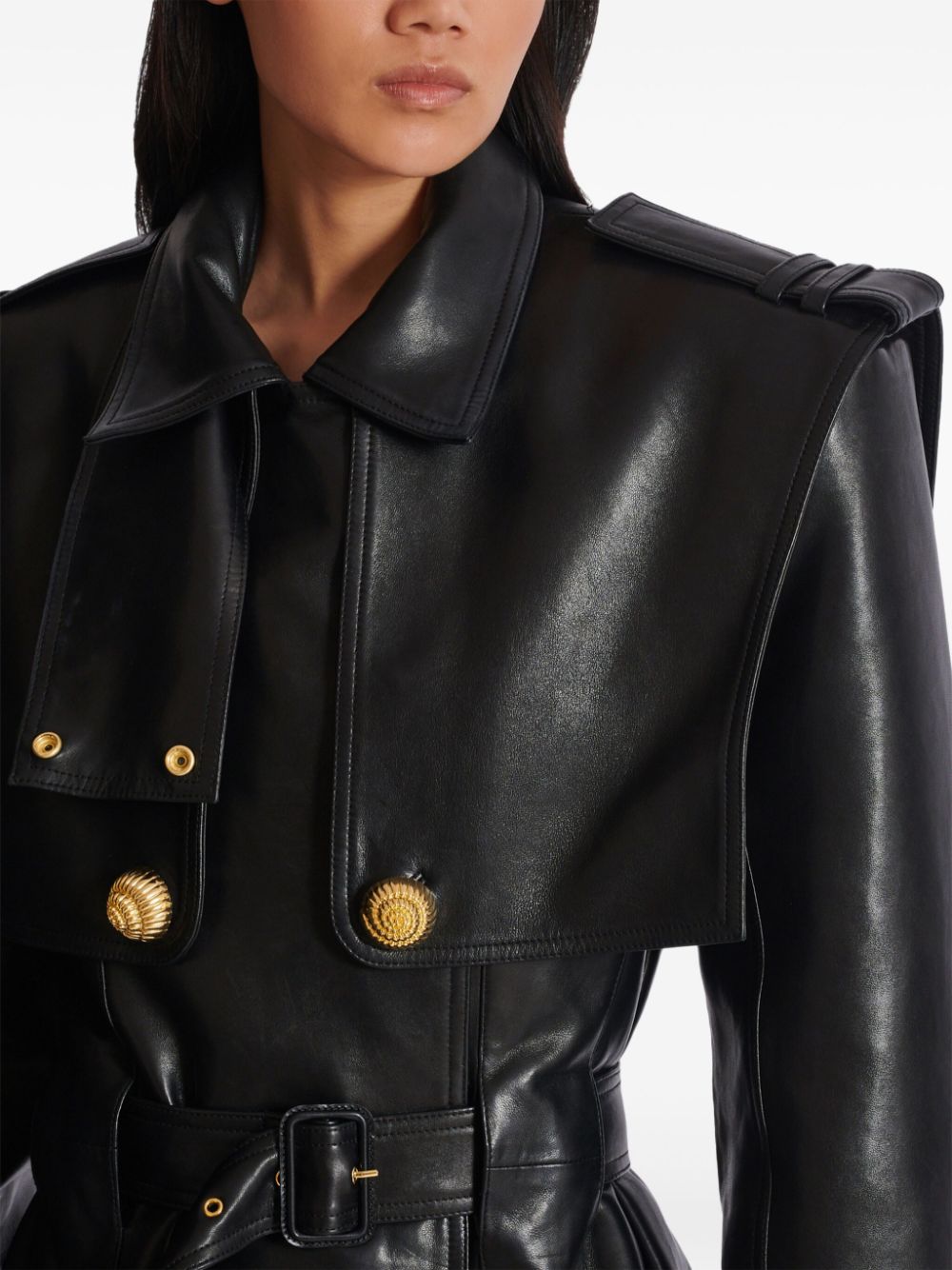 Balmain belted lambskin trench coat Women