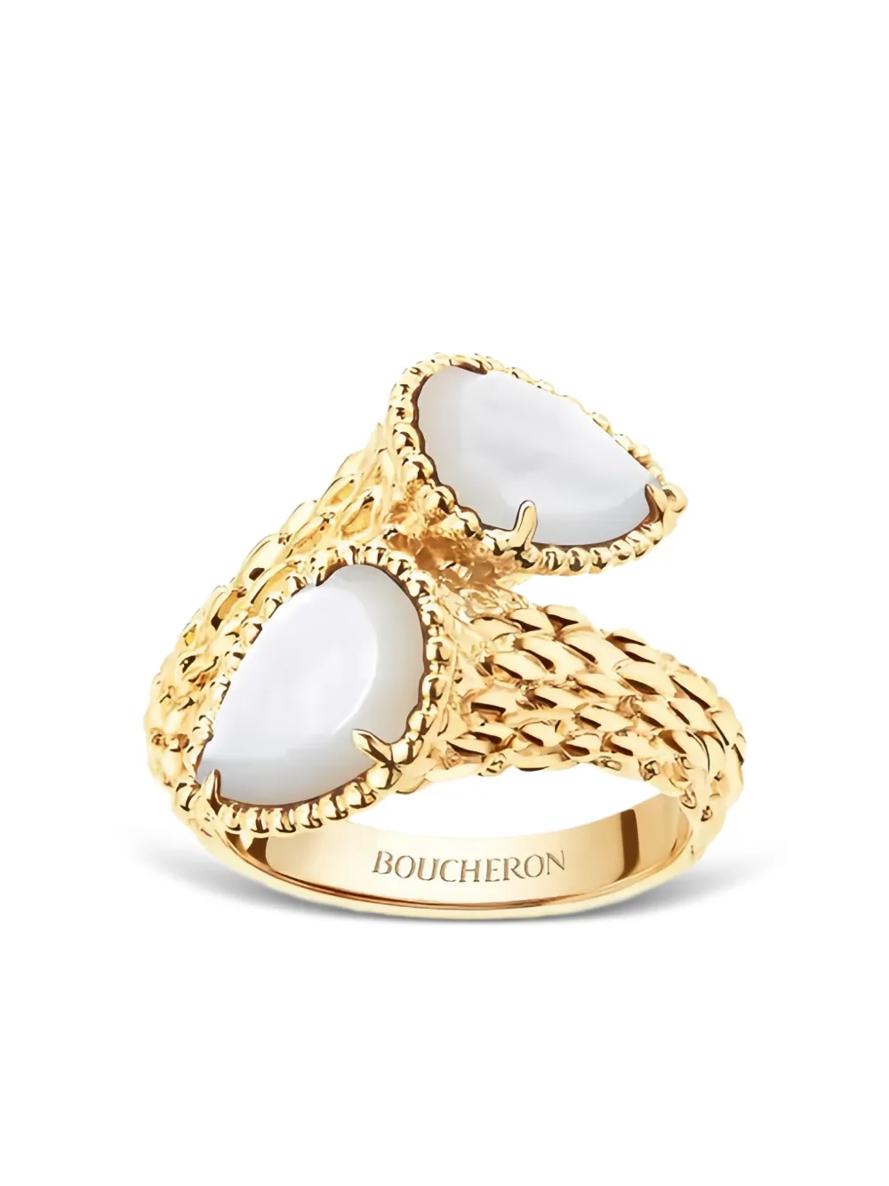 Boucheron 18K yellow gold mother-of-pearl textured gold ring - ゴールドトーン Boucheron 18K yellow gold mother-of-pearl textured gold ring - ゴールドトーン