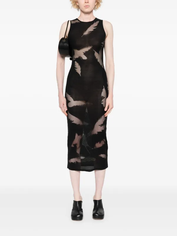 Alexander McQueen feather intarsia pencil dress women Silk Cotton Polyamide L Black