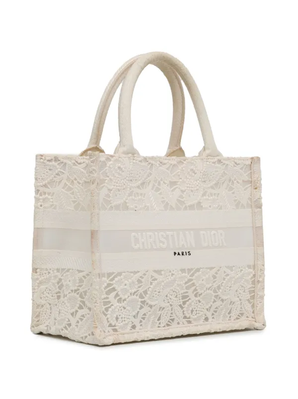 Christian Dior Pre Owned 2022 Small D Lace Embroidery Book Tote Bag White FARFETCH CA