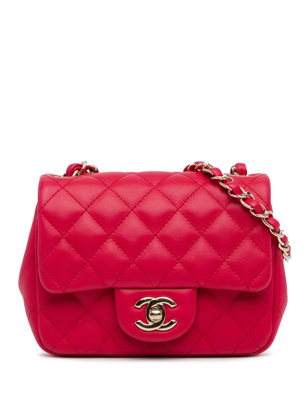 CHANEL Pre-Owned 2015-2016 Mini Square Classic Lambskin Single Flap crossbody bag | Red | Image 1