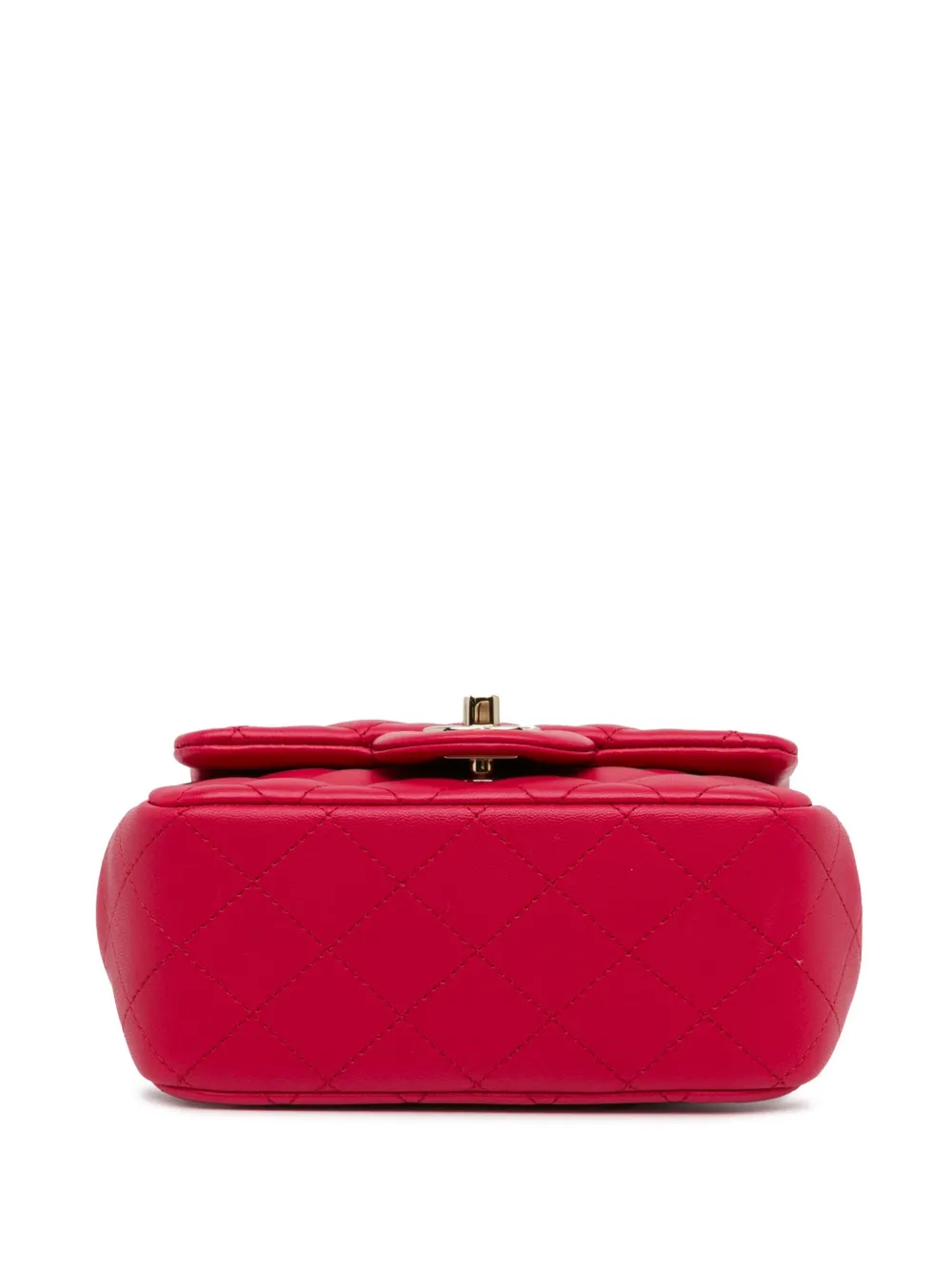Pre-owned Chanel 2015-2016 Mini Square Classic Lambskin Single Flap Crossbody Bag In Red