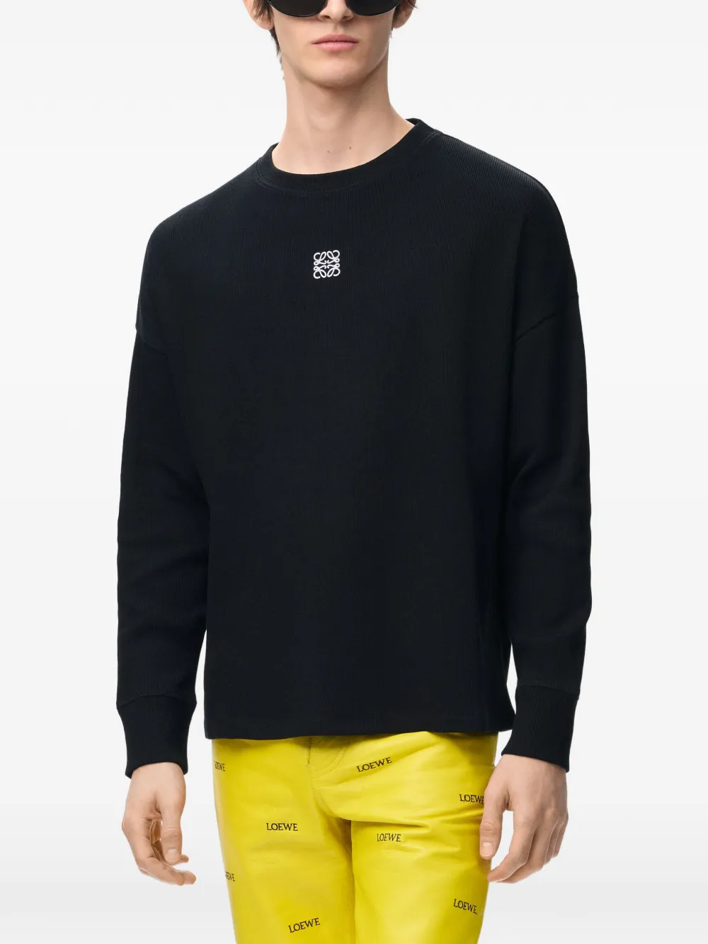 LOEWE Oversized katoenen T-shirt met lange mouwen Zwart