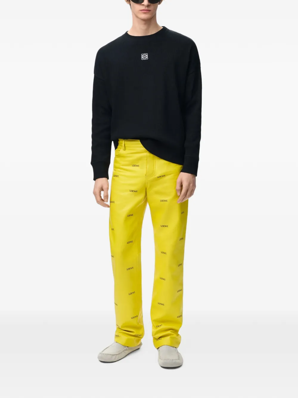 LOEWE Oversized katoenen T-shirt met lange mouwen Zwart