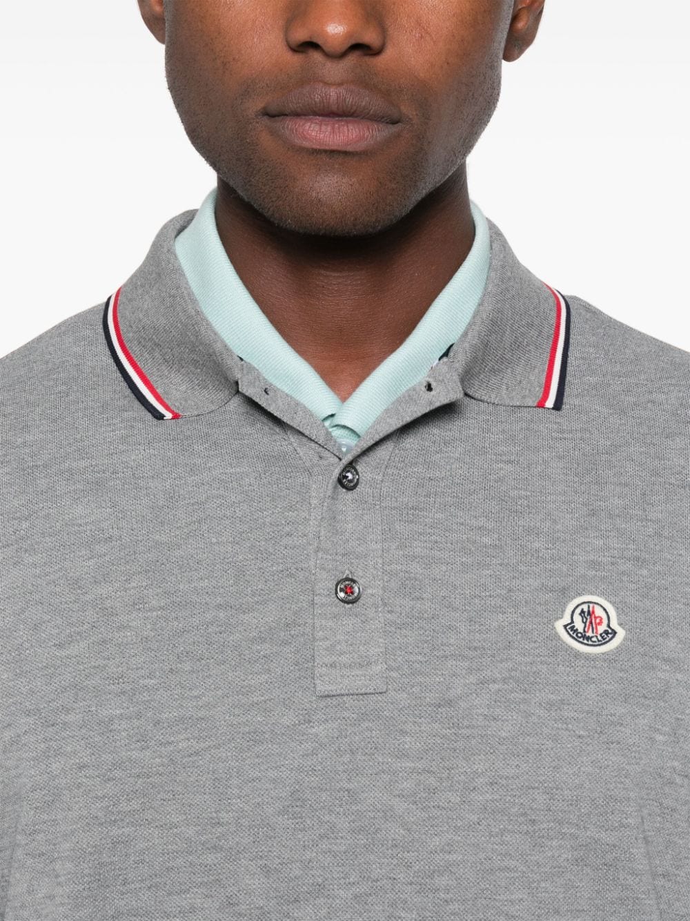 Shop Moncler Logo-patch Polo Shirt In Grey