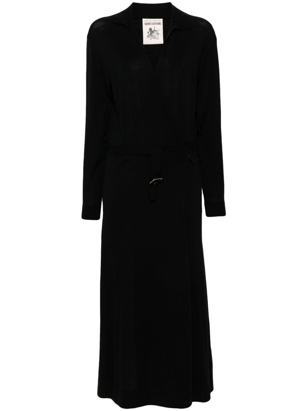 Semicouture belted wool long dress - Black