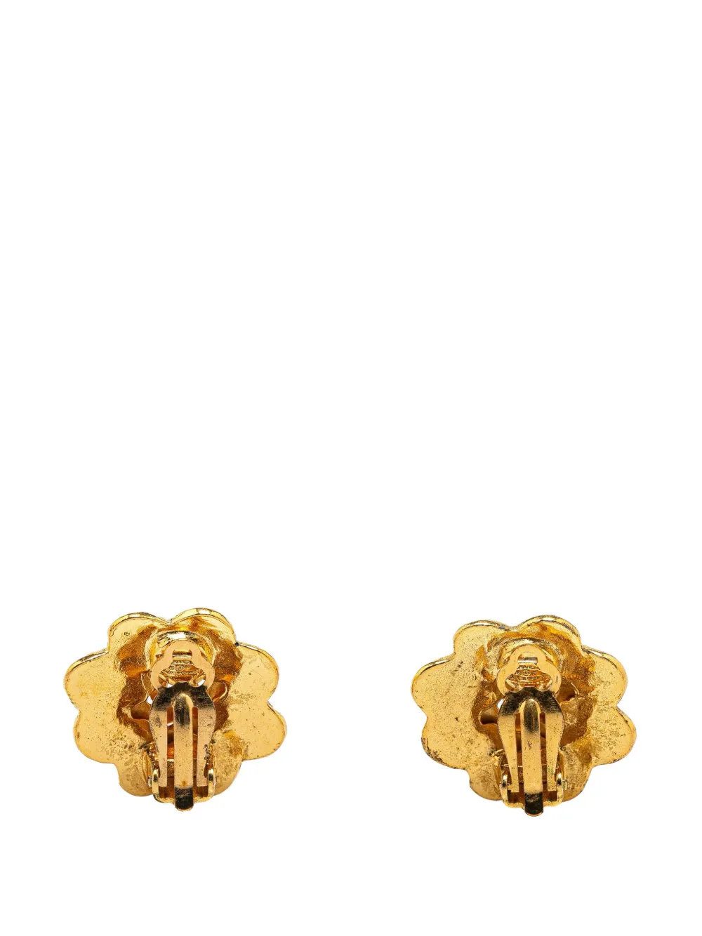 Pre-owned Chanel 1996 Gold Plated Cc Flower Clip On Costume Earrings
