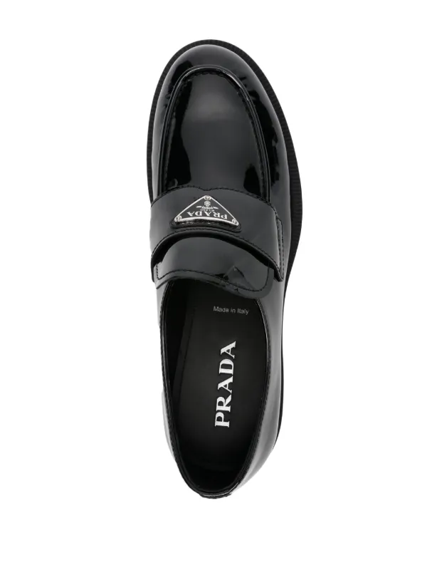 Prada triangle-logo Leather Loafers | Black | FARFETCH RO