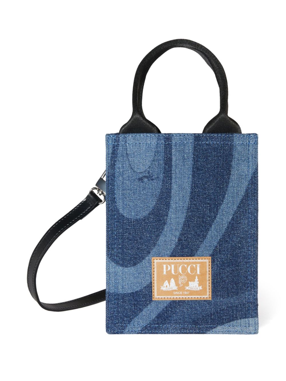 PUCCI Junior Marmo-print denim tote bag - Blue