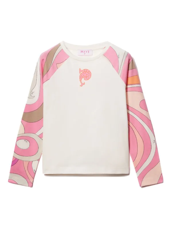 PUCCI Tシャツ ピンク エミリオプッチEMILIO PUCCI フロントプッチ柄切替VネックT