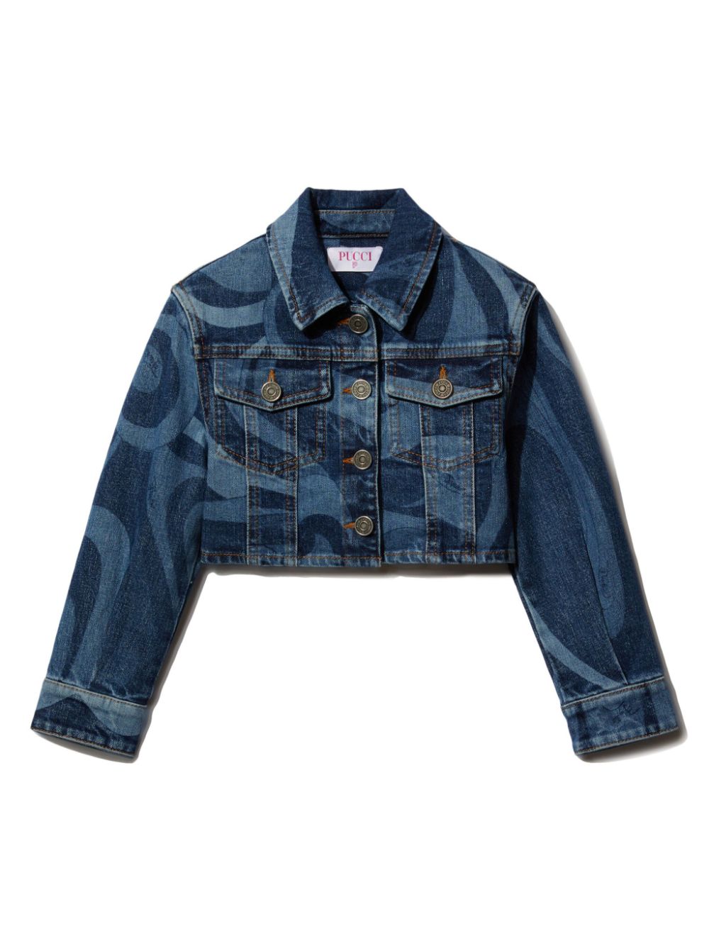 PUCCI Junior Marmo-print denim jacket - Blue