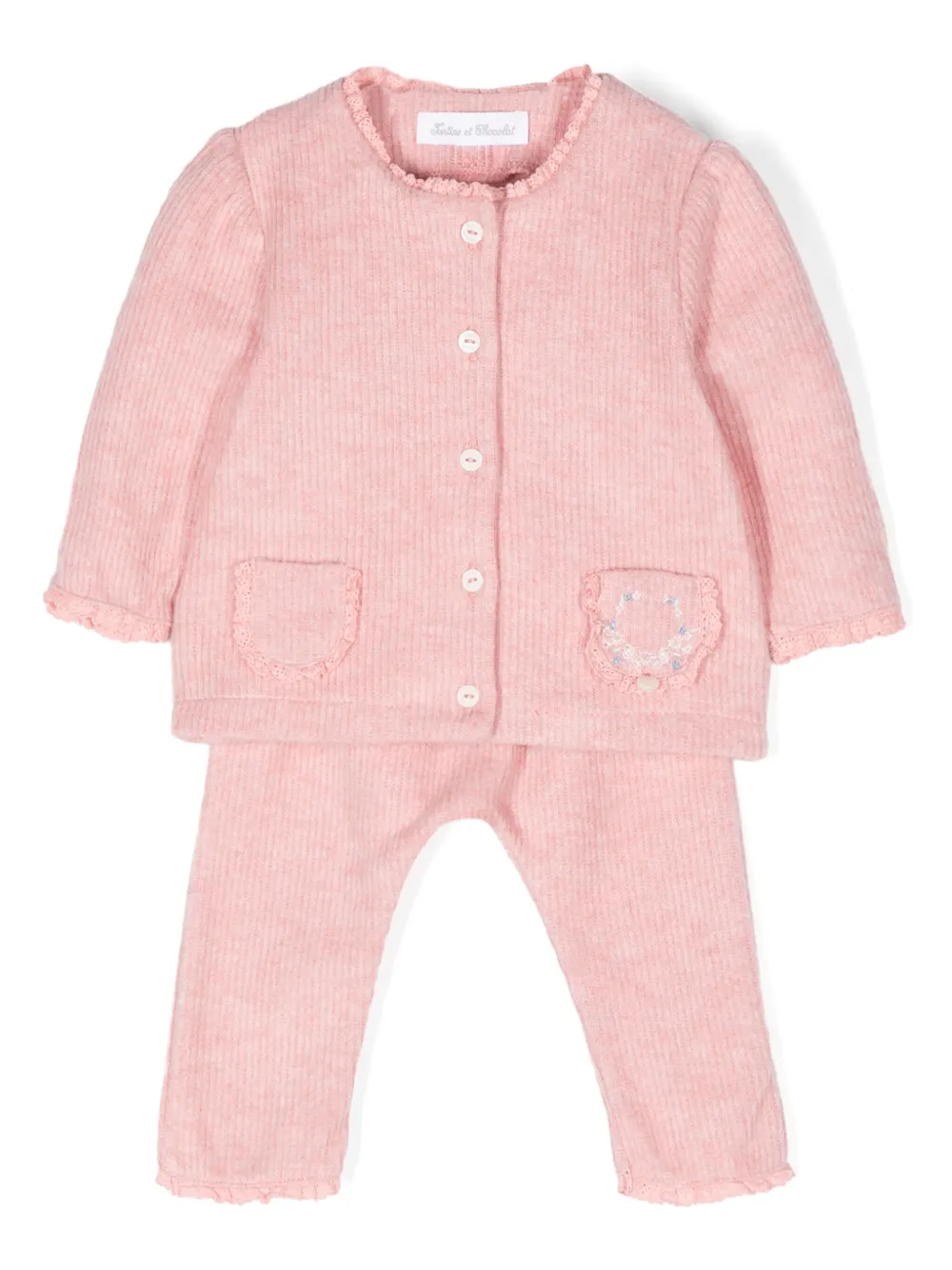 Tartine Et Chocolat Vest en legging met kanten afwerking Roze