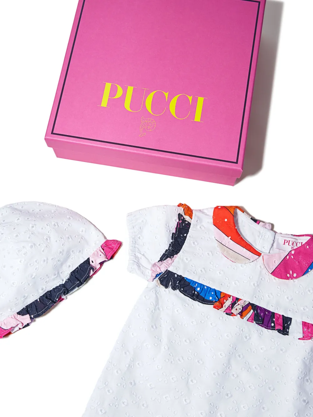 Pucci Junior Iride-print Broderie Anglaise Romper Set In White