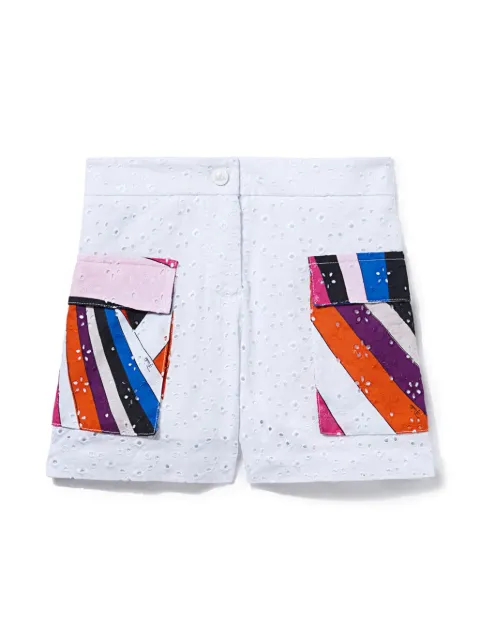 PUCCI Junior Iride-print broderie-anglaise shorts