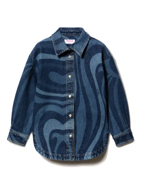 PUCCI Junior Marmo-print denim shirt