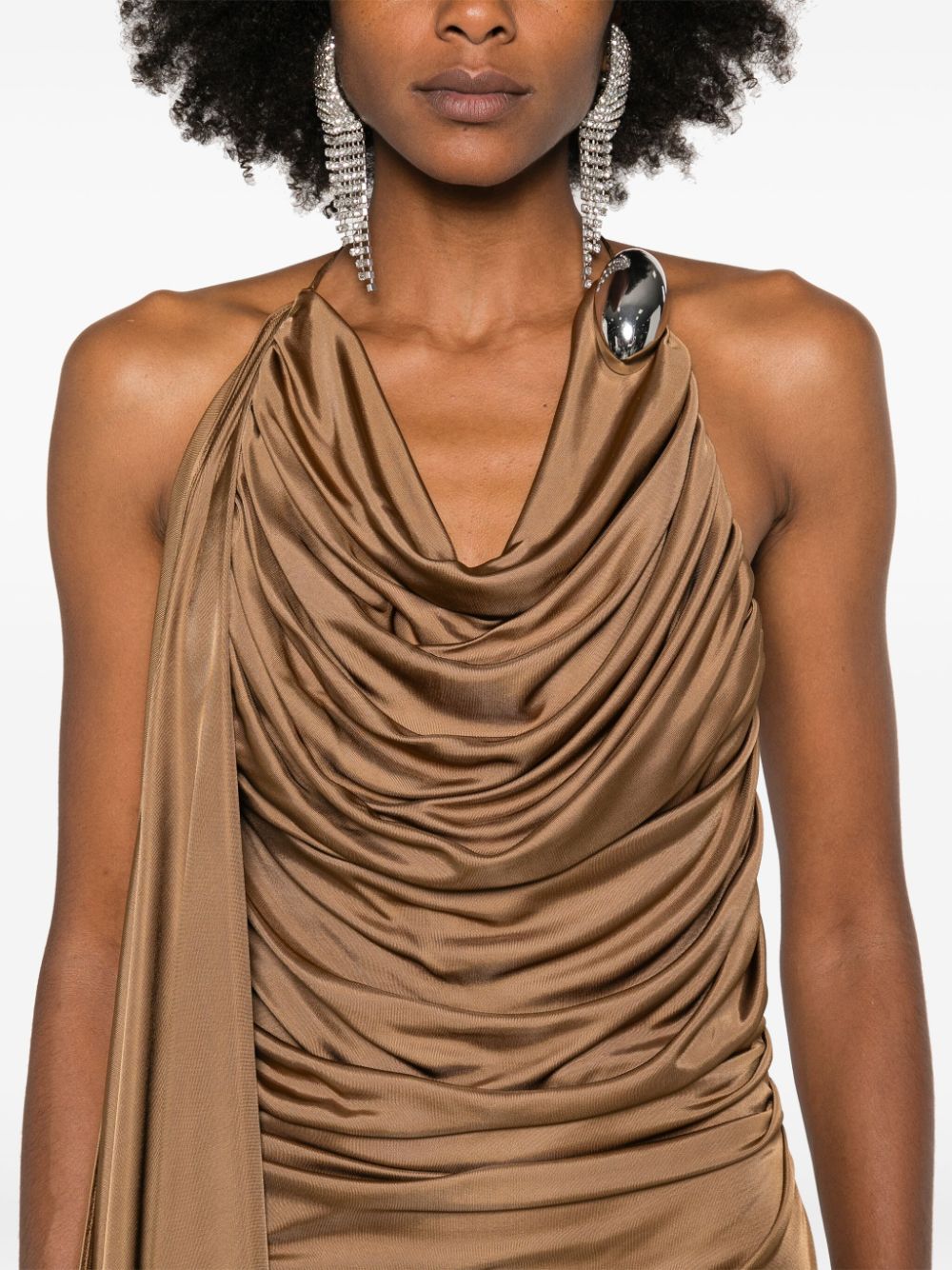 Shop Giuseppe Di Morabito Brooch-detail Draped Maxi Dress In Brown