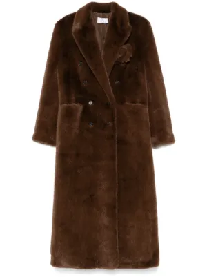 Giuseppe Di Morabito faux-fur floral-brooch Coat | Brown