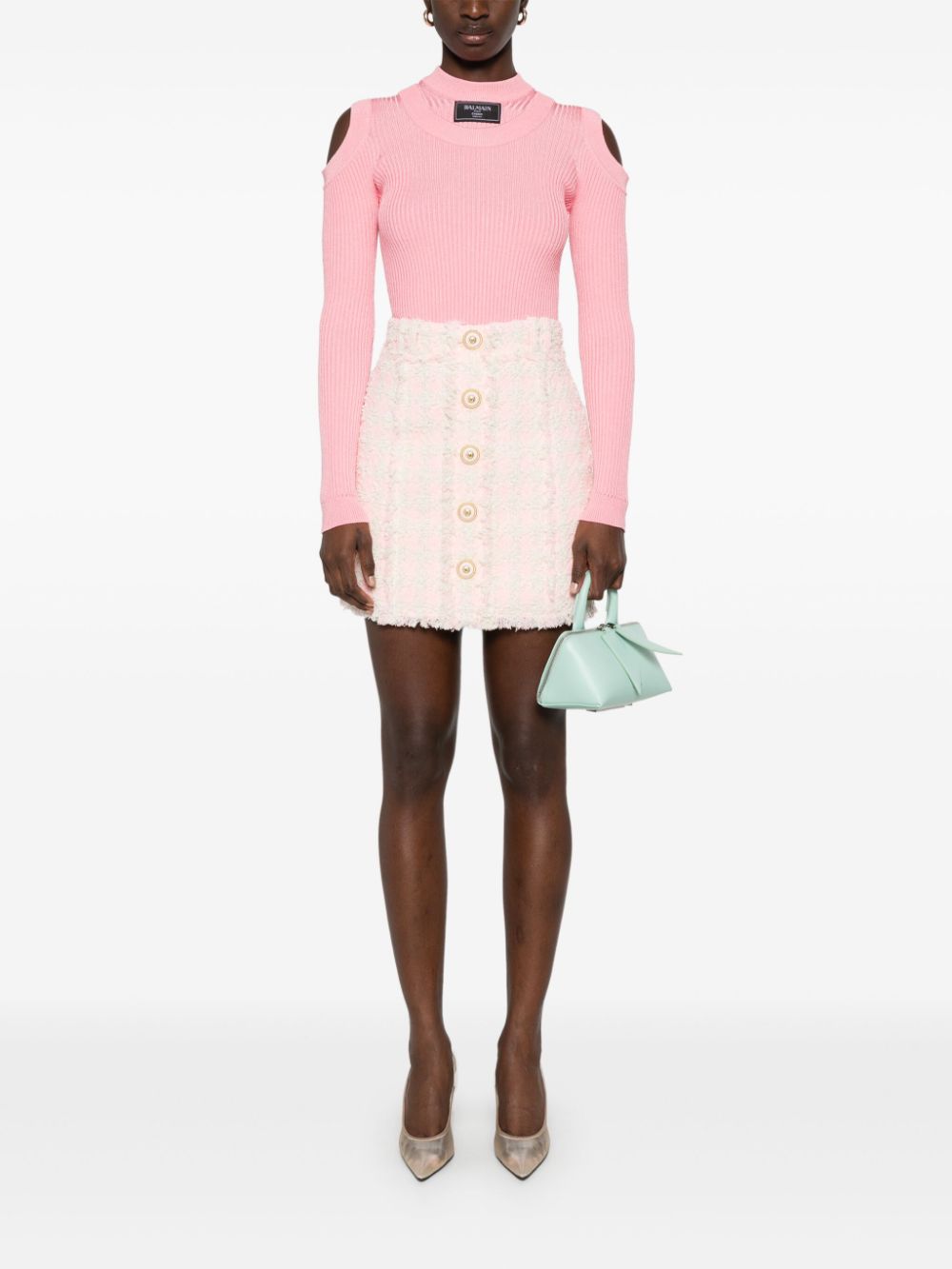 Balmain Tweed mini-rok Roze