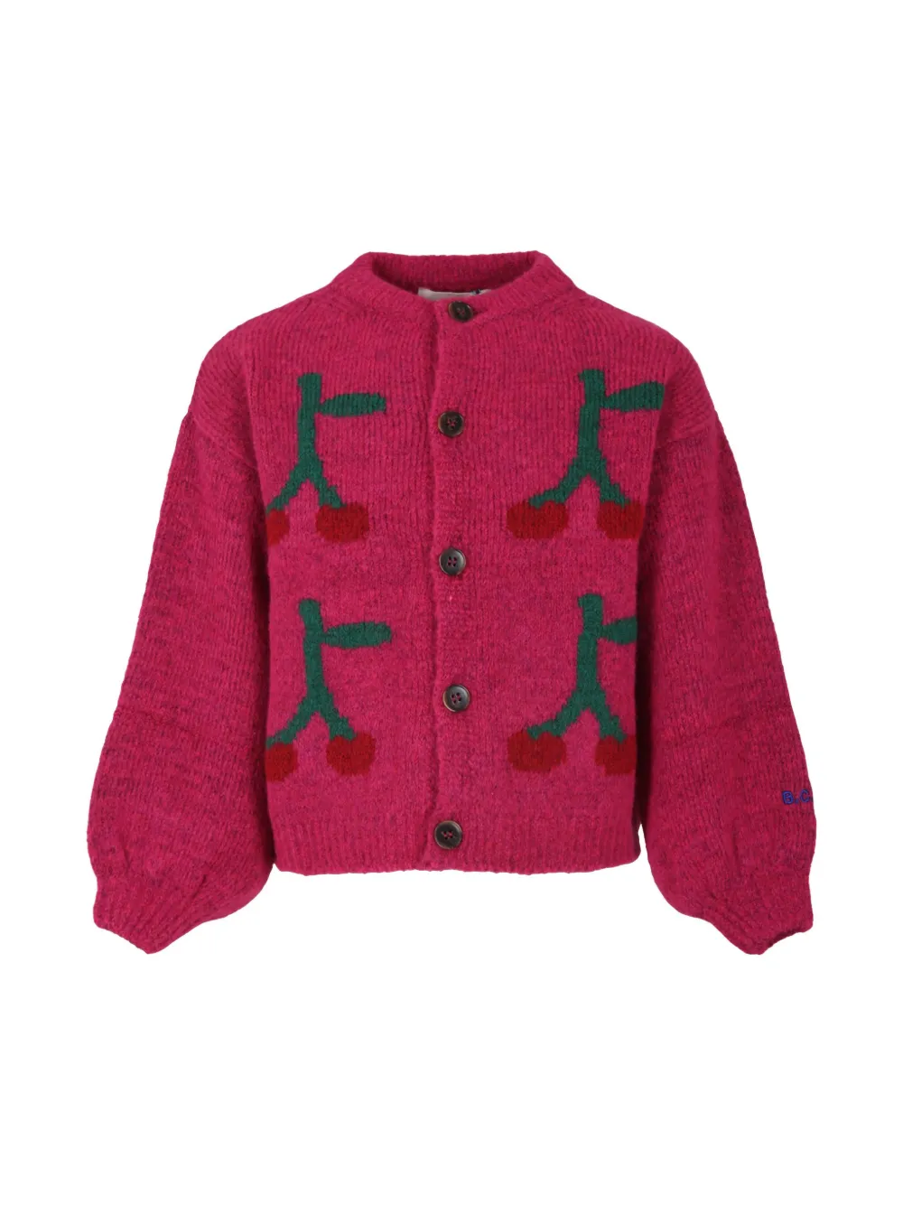 Bobo Choses Fuchsia Cardigan For Girl With Cherries In Pink